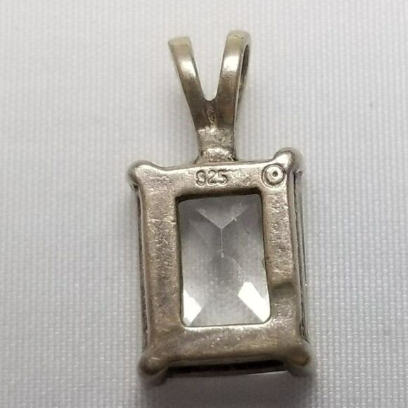 Vintage Sterling Silver Emerald Cut CZ Pendant, Sparkly Charm, Nice Size - Picture 4 of 7